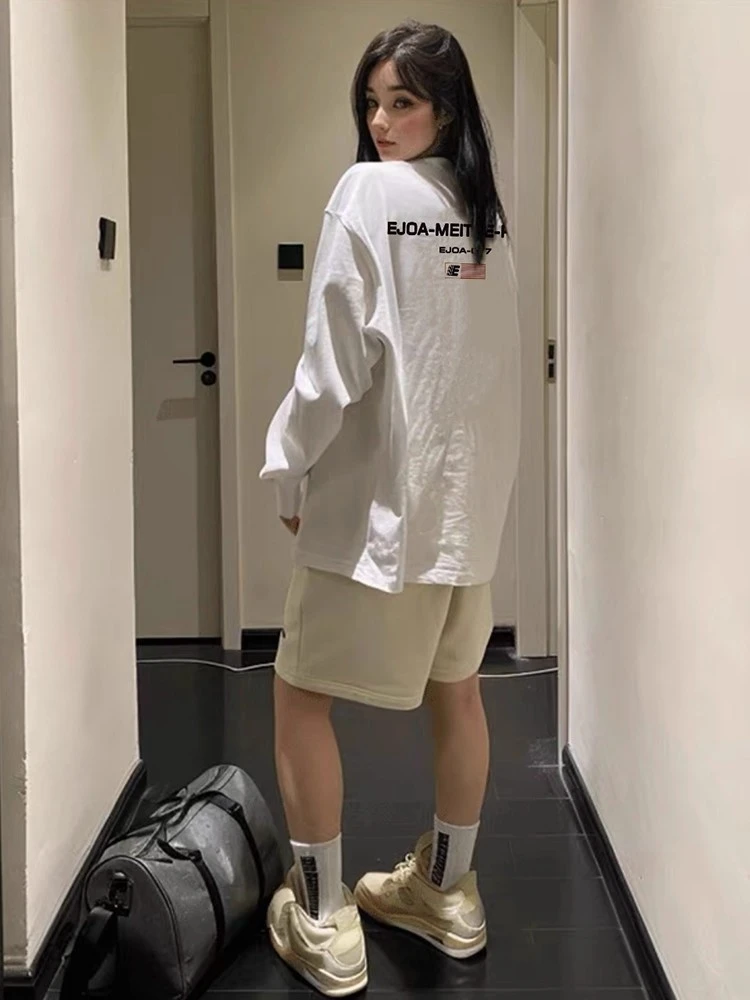 潮牌字母纯棉长袖t恤男女秋季2025新款宽松小众设计感情侣款上衣