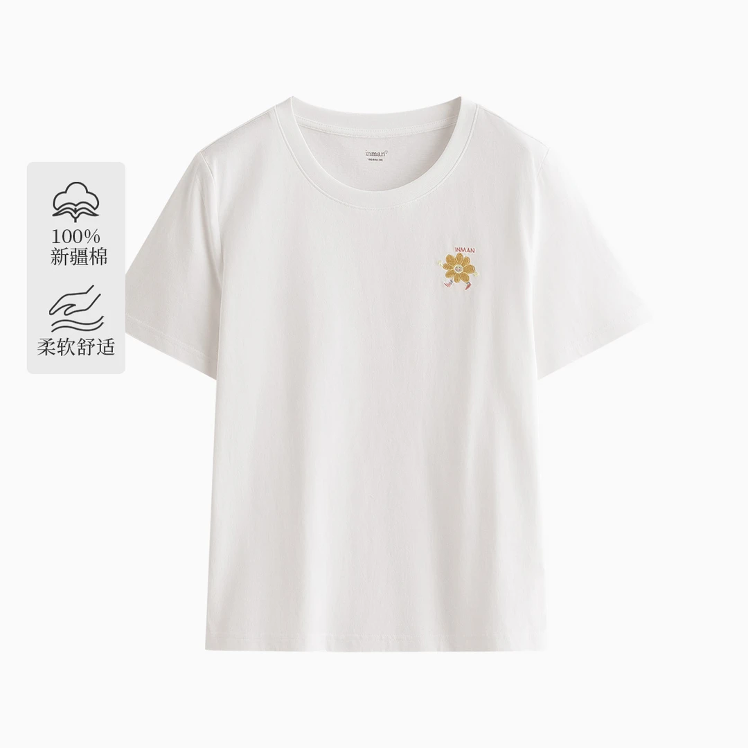 【欧若风新品】茵曼夏季全棉小清新短袖T恤显瘦休闲舒适圆领上衣女