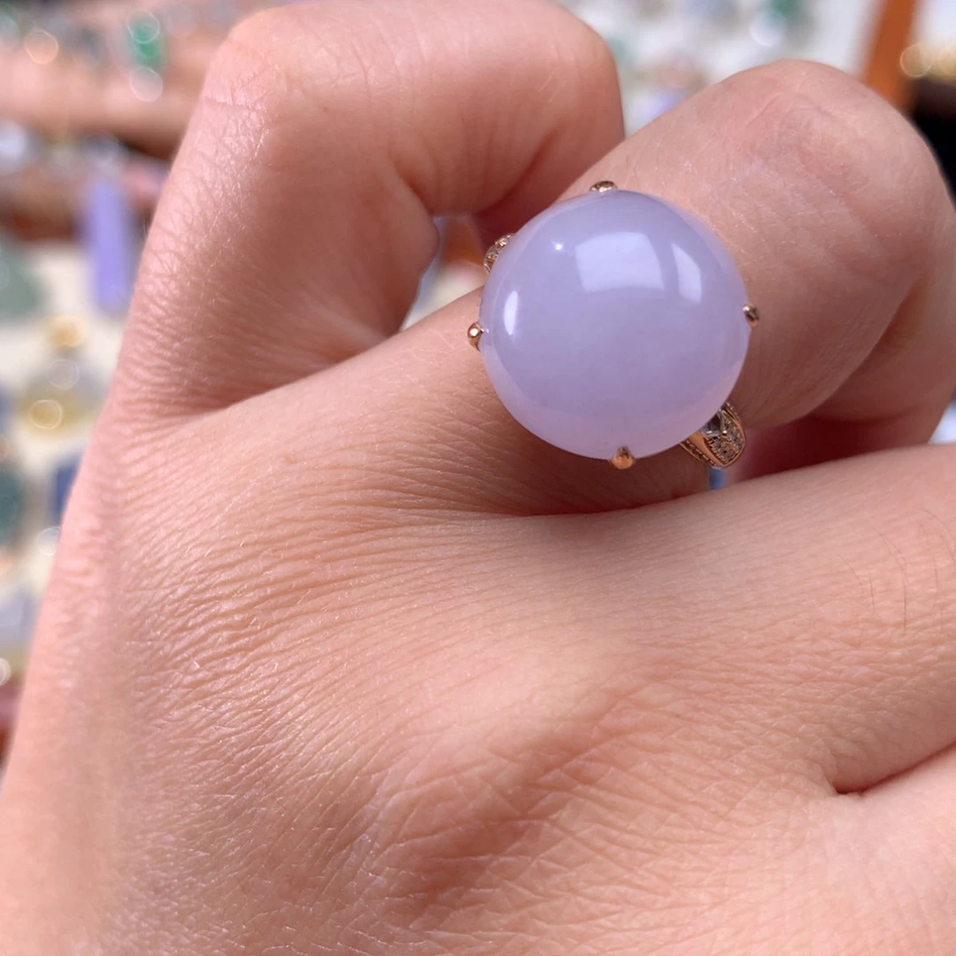 18K金镶嵌戒指翡翠紫罗兰蛋面戒指