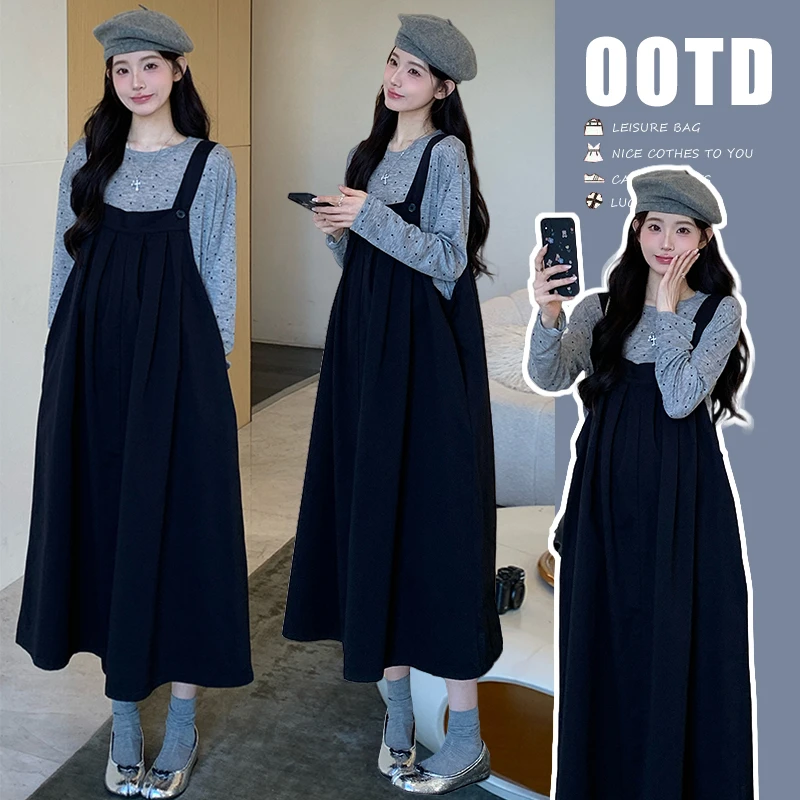 时尚宽松显瘦2025秋冬套装减龄韩版时尚宽松长袖上衣背带裙两件套