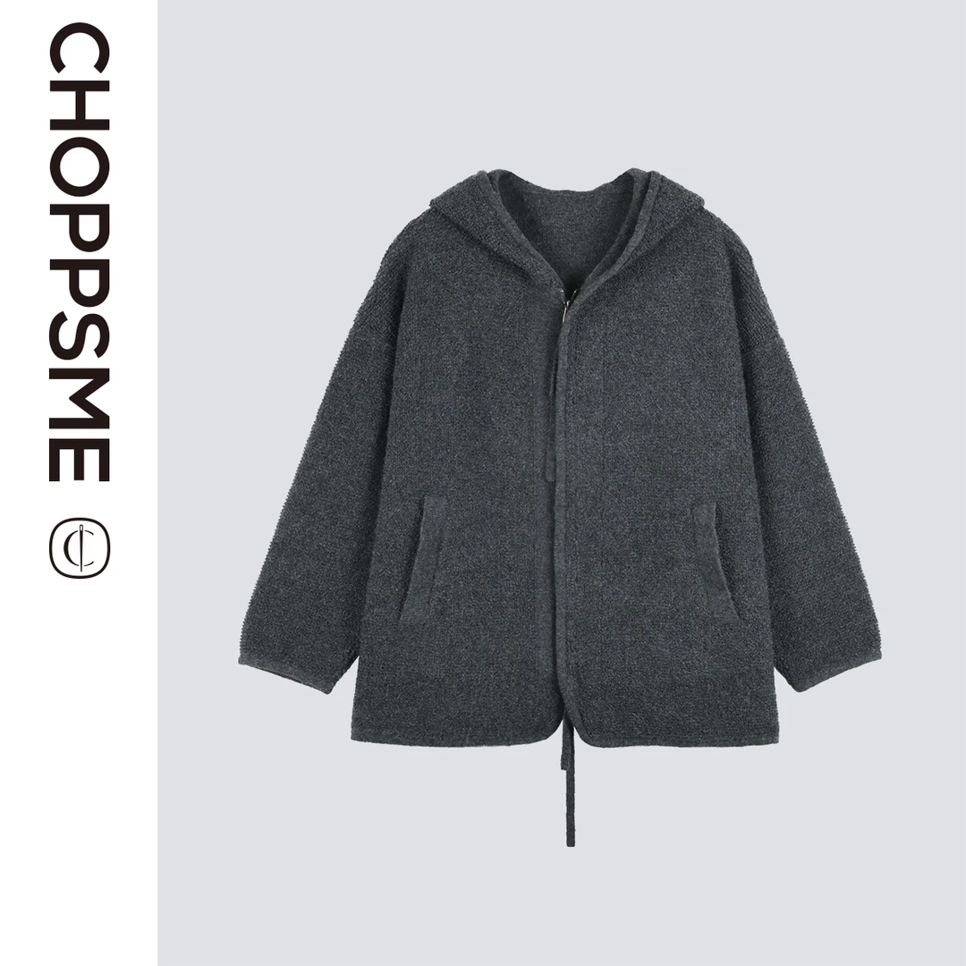 巧珀思｜22381加厚软糯纯羊绒双向拉链连帽针织开衫廓形宽松毛衣