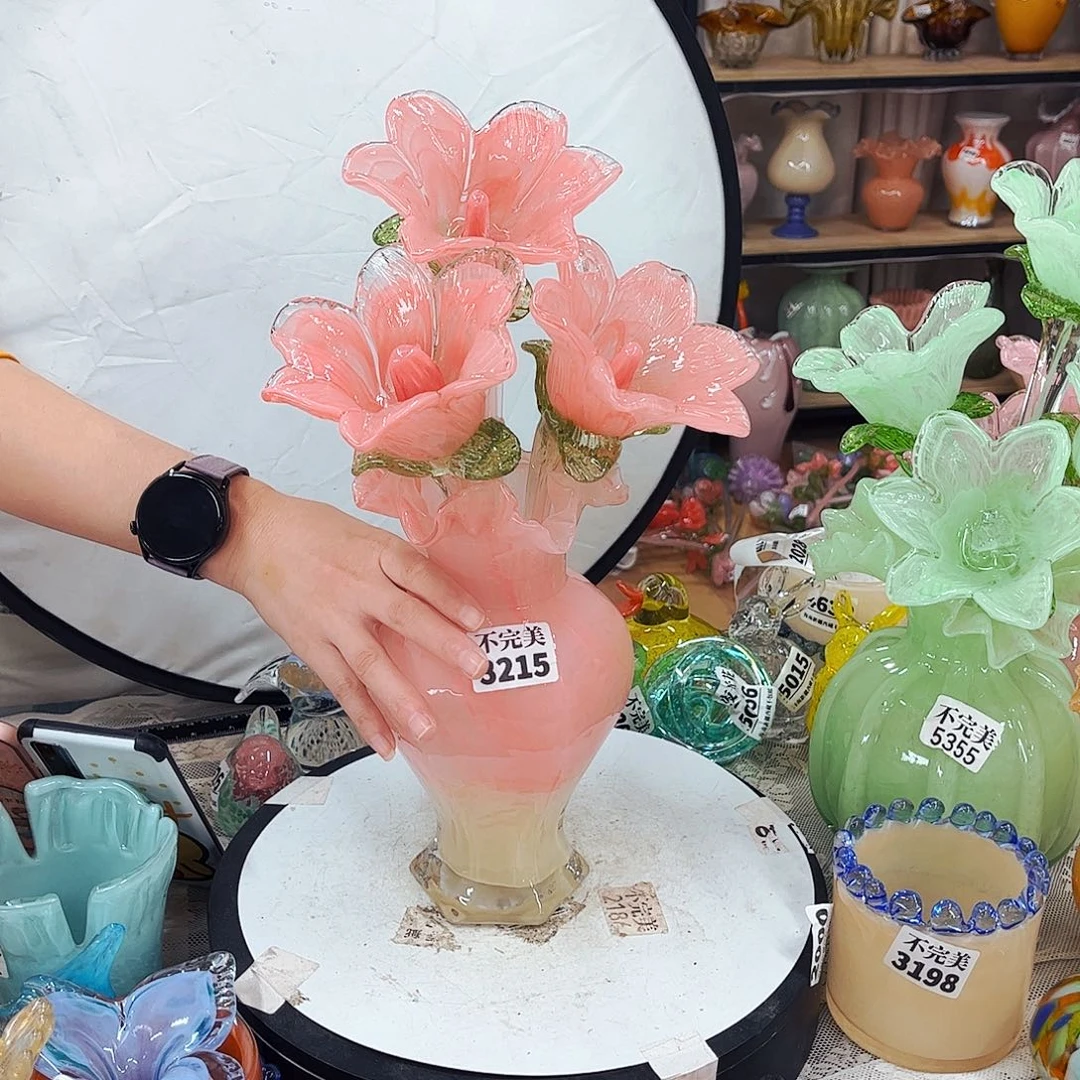 一套3花1瓶 家悦琉璃工艺品瓶不完美