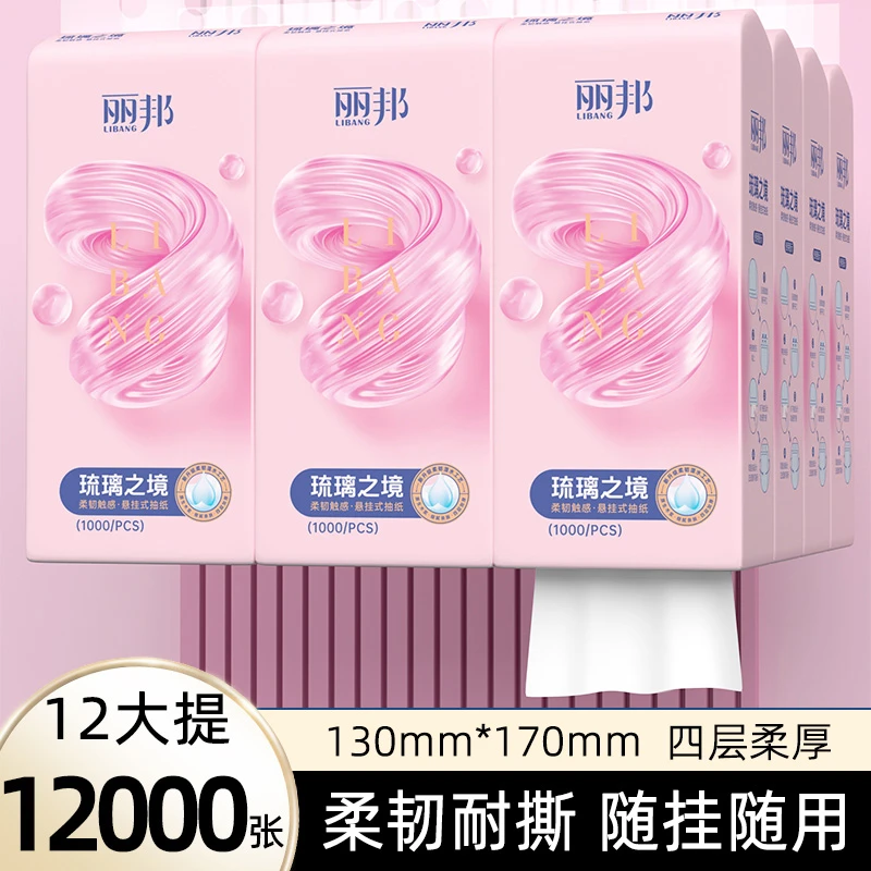 丽邦琉璃之境悬挂抽纸家用印花抽纸便捷1000张柔厚纸巾厕纸