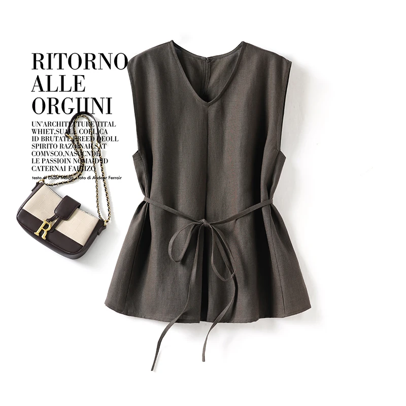 程程2025亚麻吊带背心女夏外穿薄款麻无袖T恤上衣配衬衫西装内搭