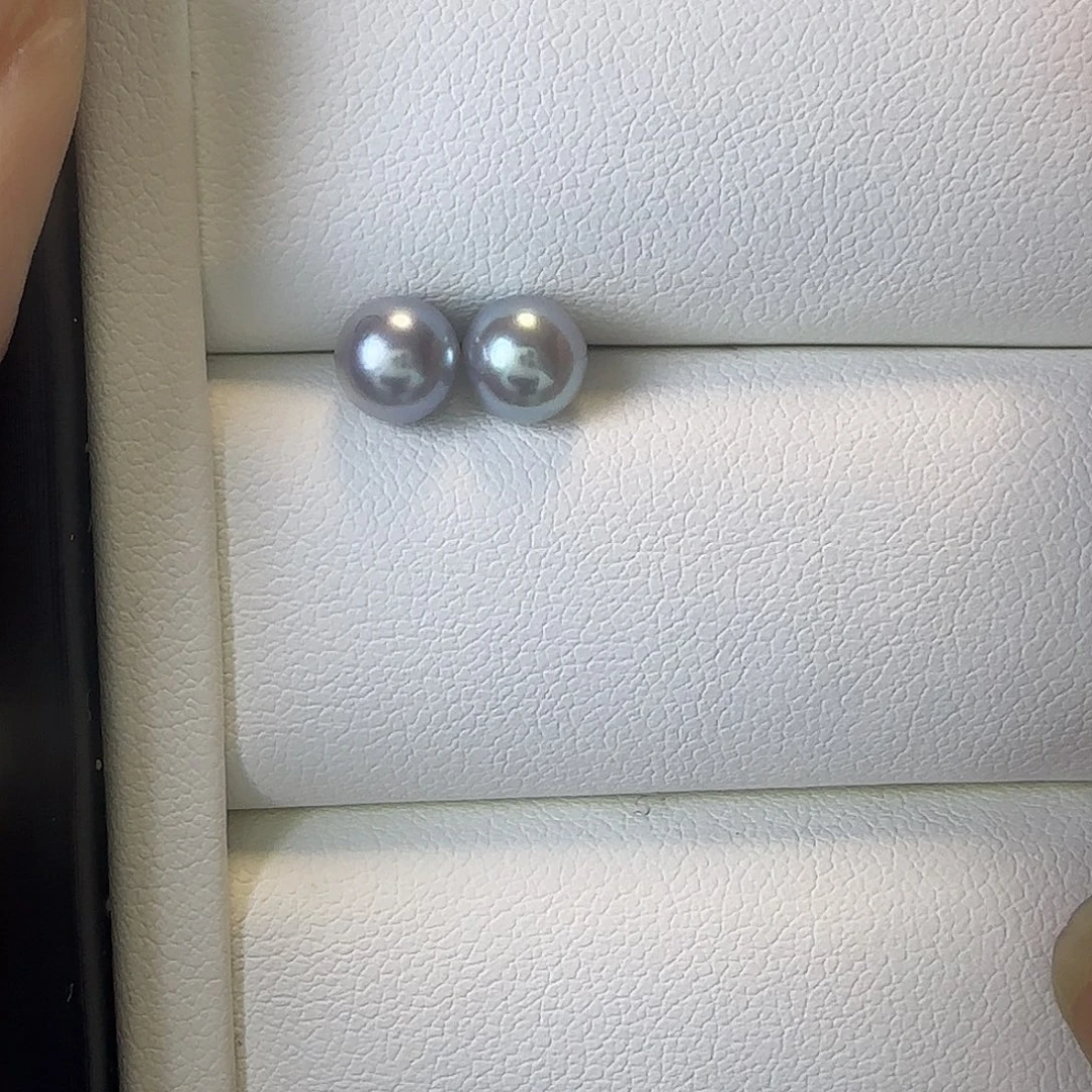 银S925镶嵌耳饰海水珍珠6-7真多麻素钉