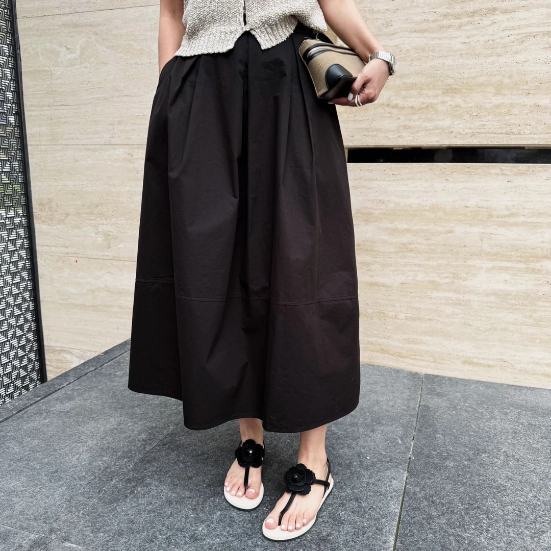 MODULATE轻法式百搭纯色通勤极简中长裙