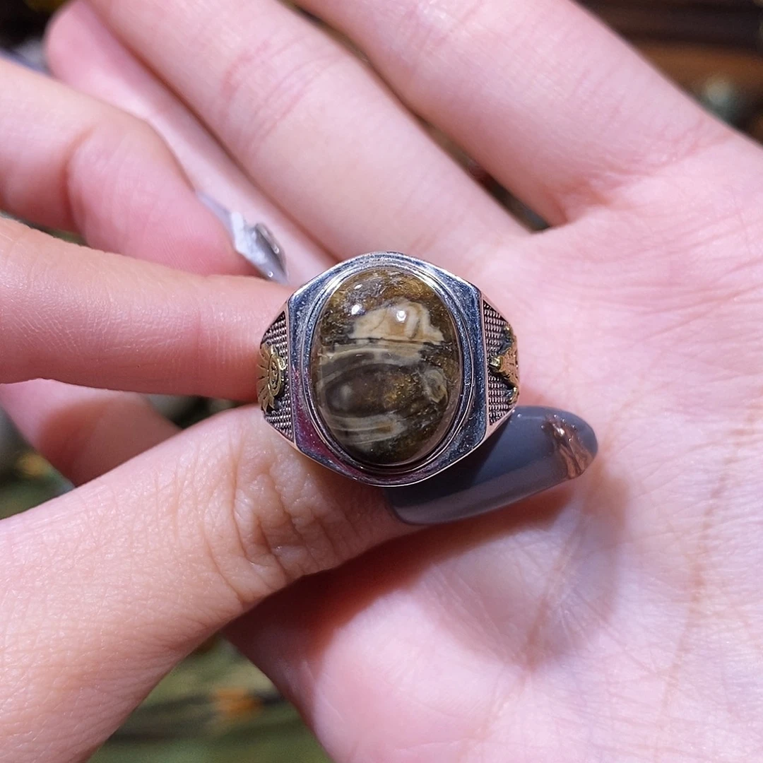 琥珀银S925镶嵌戒指卖****-