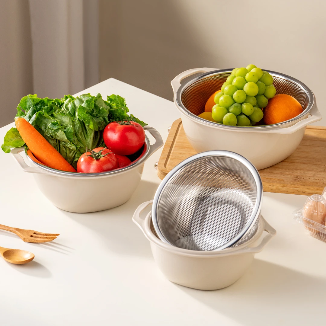 onlycook双层沥水篮厨房304不锈钢洗菜盆淘米盆洗水果滤水篮漏盆