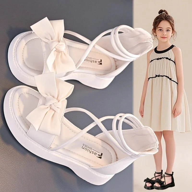 女童凉鞋公主2025新款夏季夏款蝴蝶结爆款中大童洋气软底罗马高帮