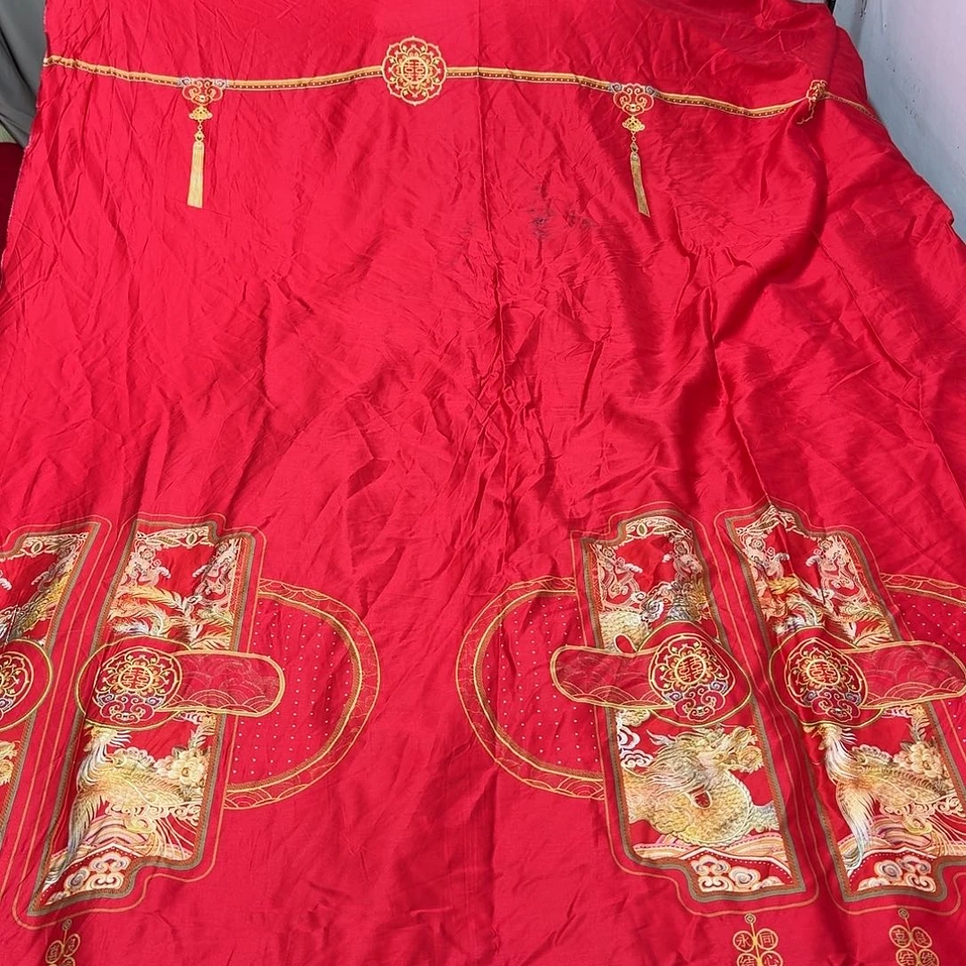 棉2.2米大红龙凤布头瑕疵洞