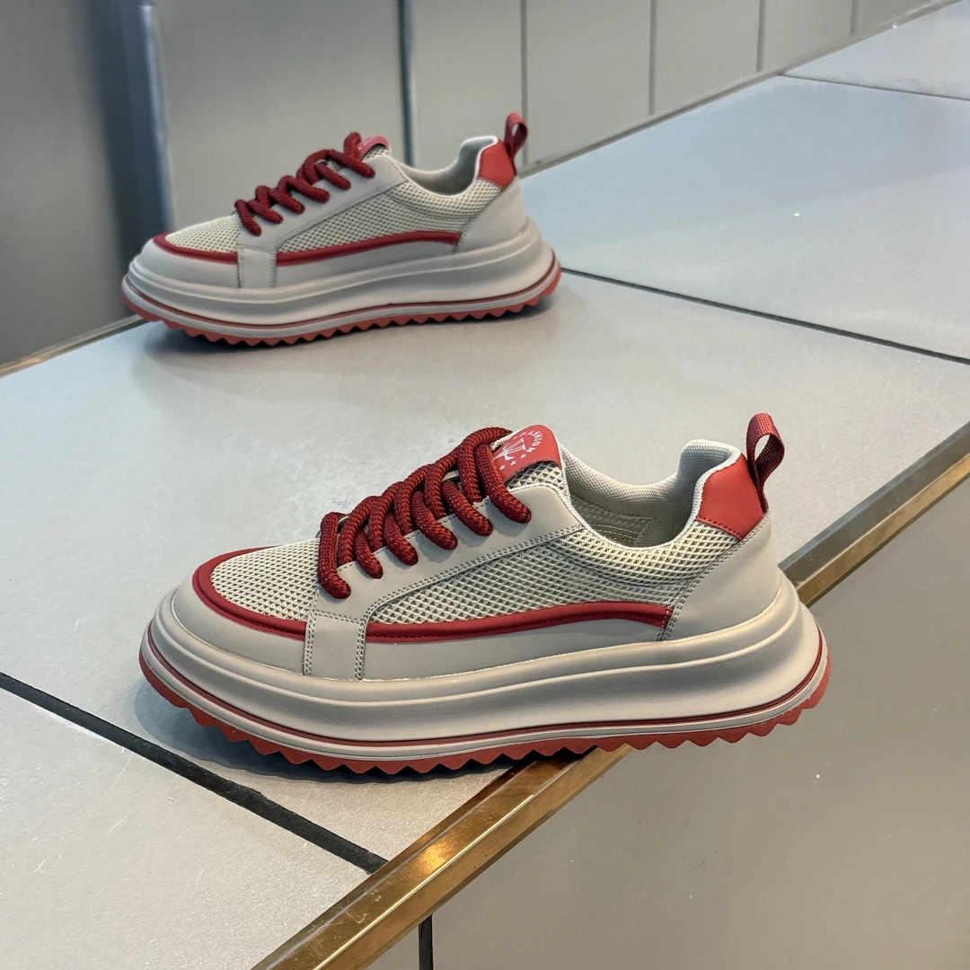 男鞋2025夏季新款时尚百搭厚底低帮板鞋网布透气印花系带休闲鞋潮