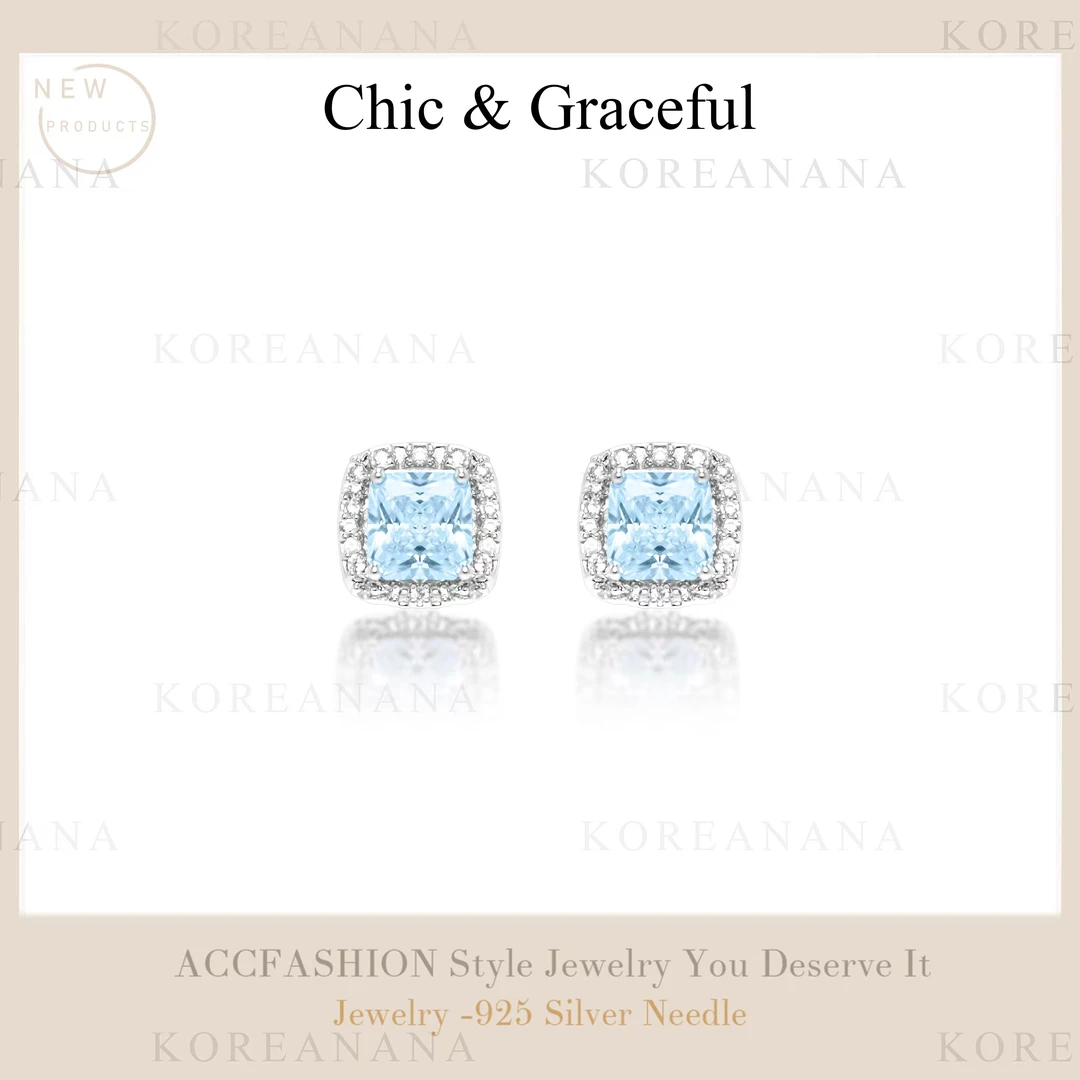 铜合金耳饰 「方糖冰蓝耳钉」轻奢简约百搭方糖耳钉A064