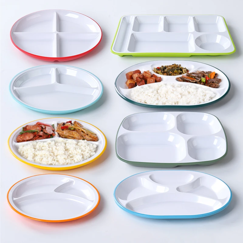 自助餐盘快餐盘加厚密胺商用食堂餐厅专用分格三格四格六格打饭盘