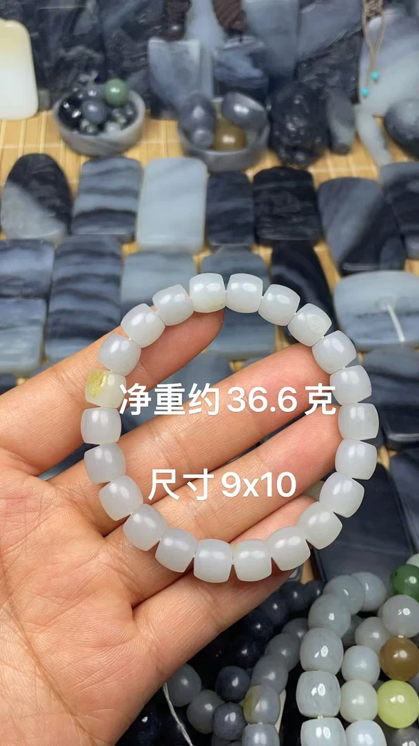 天然和田玉籽 料青花留皮直切9x10经典转运时尚款手链手串