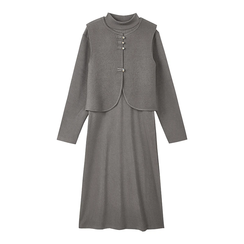 【籽言专属】国风针织马甲套装气质半高领套装裙D08AHN7514