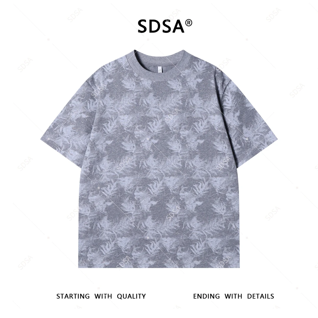 SDSA夏季新款男士痞帅时尚满天星撞色印花圆领短袖体恤百搭时尚