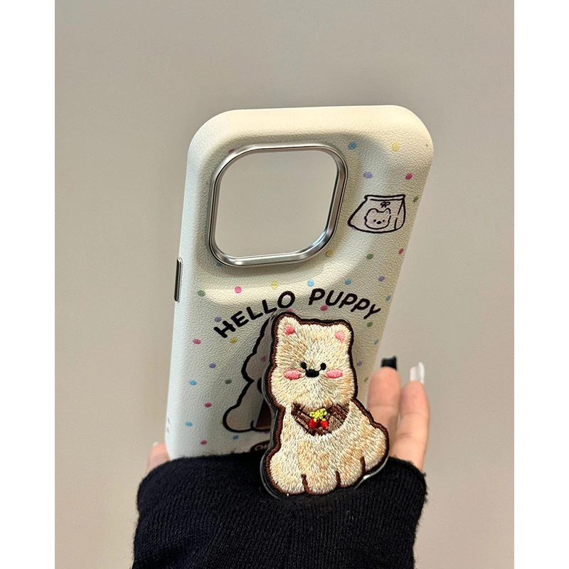 ins彩色波点西高地狗狗折叠支架适用苹果16promax手机壳iPhone15