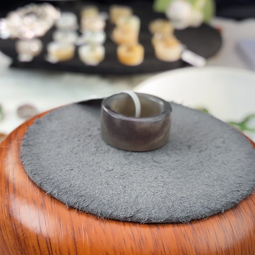 和田玉（糖玉）未镶嵌戒指b68烟紫直切16.6