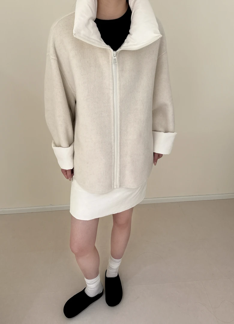 秋冬立领连帽厚款开衫女士慵懒风羽绒毛呢外套纯色女耐磨