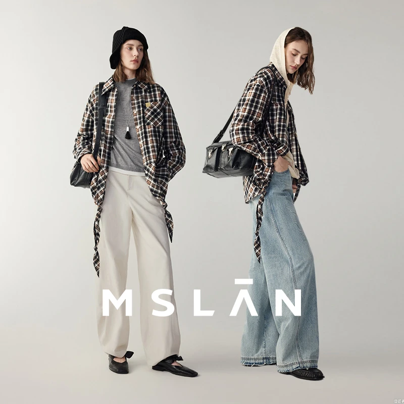 MSLAN解构格纹 英伦复古截短衬衣下摆绑带休闲格子衬衫MHCC327