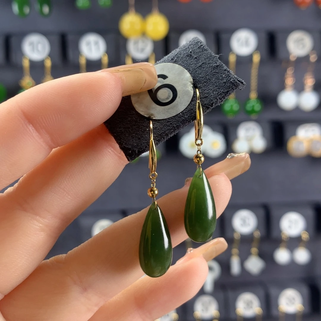 和田玉耳饰18K金镶嵌