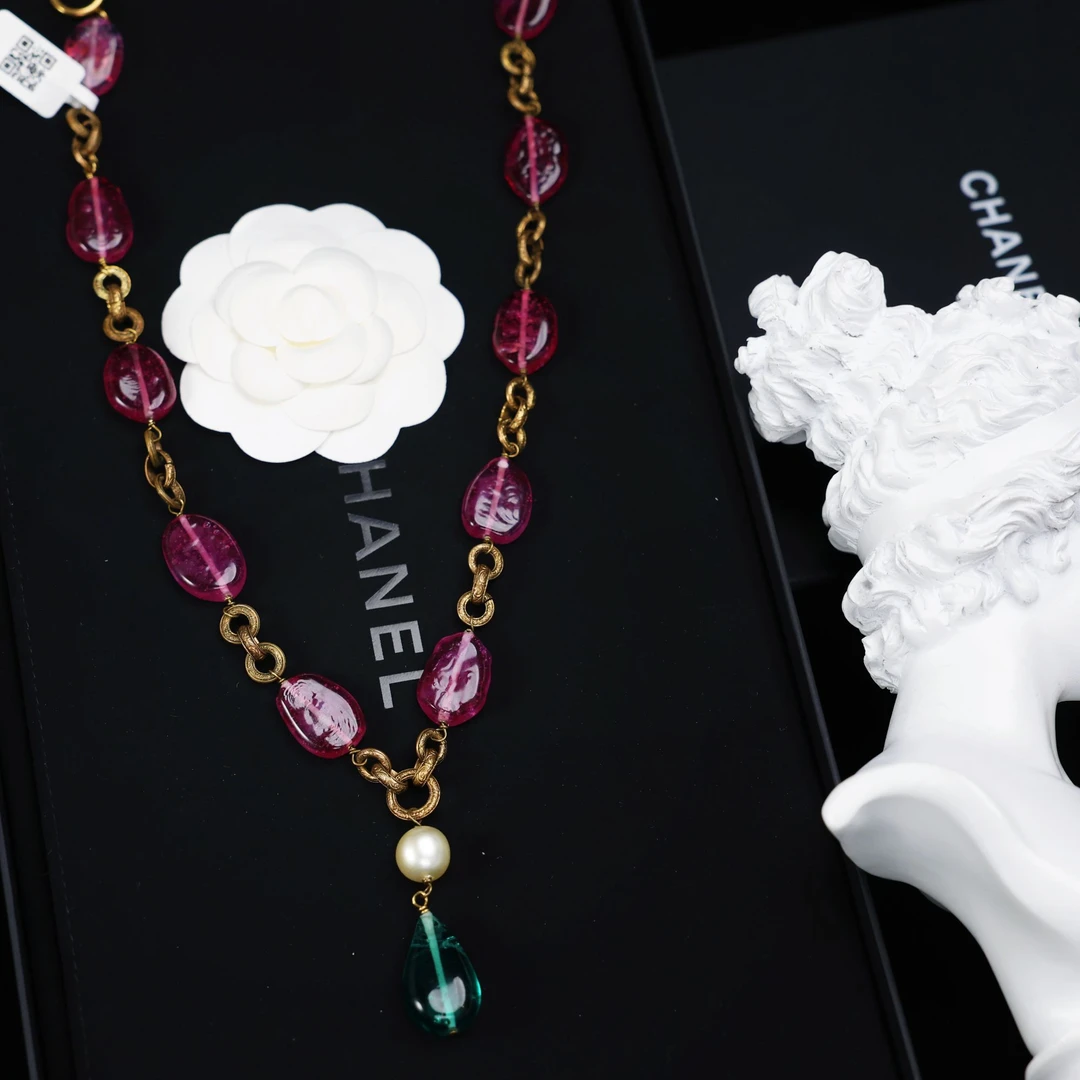 95新 Chanel/香奈儿 柚礼中古/香奈儿紫琉璃吊坠项链LZ504241
