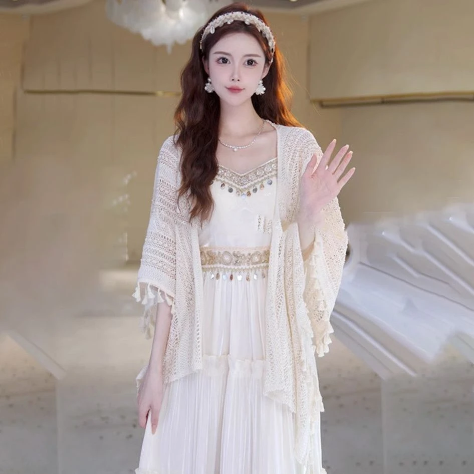 波西米亚流苏吊带收腰连衣裙2025夏季新款度假风高级感长裙裙子女