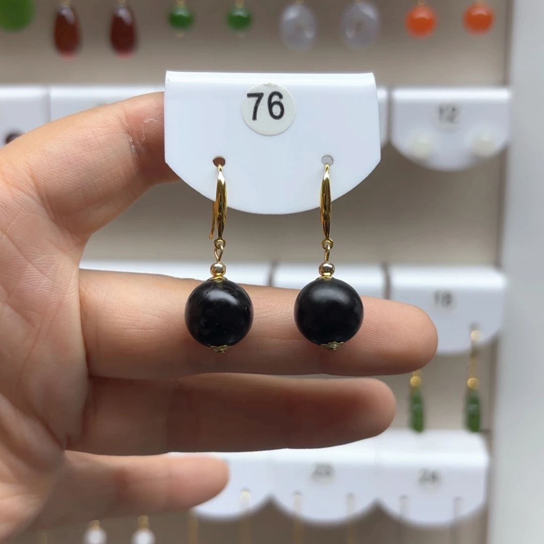 和田玉银S925镶嵌耳饰