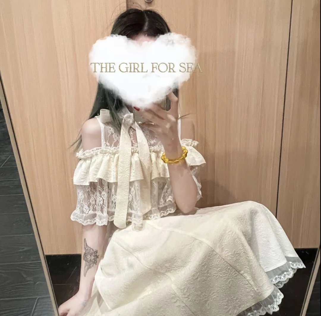 日系甜美复古显瘦斗篷连衣裙夏季新款长裙白月光蕾丝公主裙子