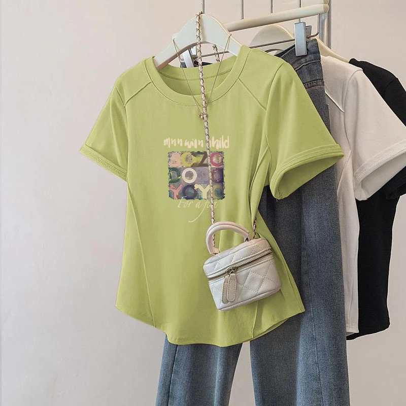 纯棉短袖T恤女2025夏季新款不规则设计感鱼骨显瘦宽松上衣潮流ins