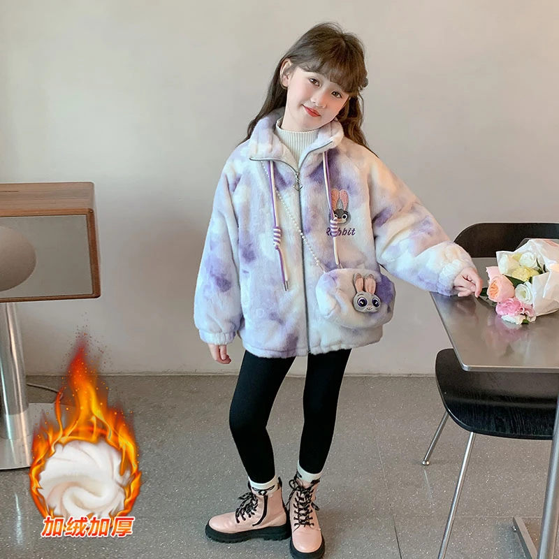 女童加绒外套秋冬装库洛米2025新款加厚棉服女孩中大童冬季毛毛衣