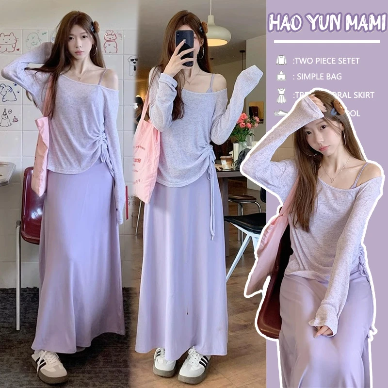 孕妇套装2025新款时尚防晒抽绳露肩t恤罩衫v领吊带连衣裙套装