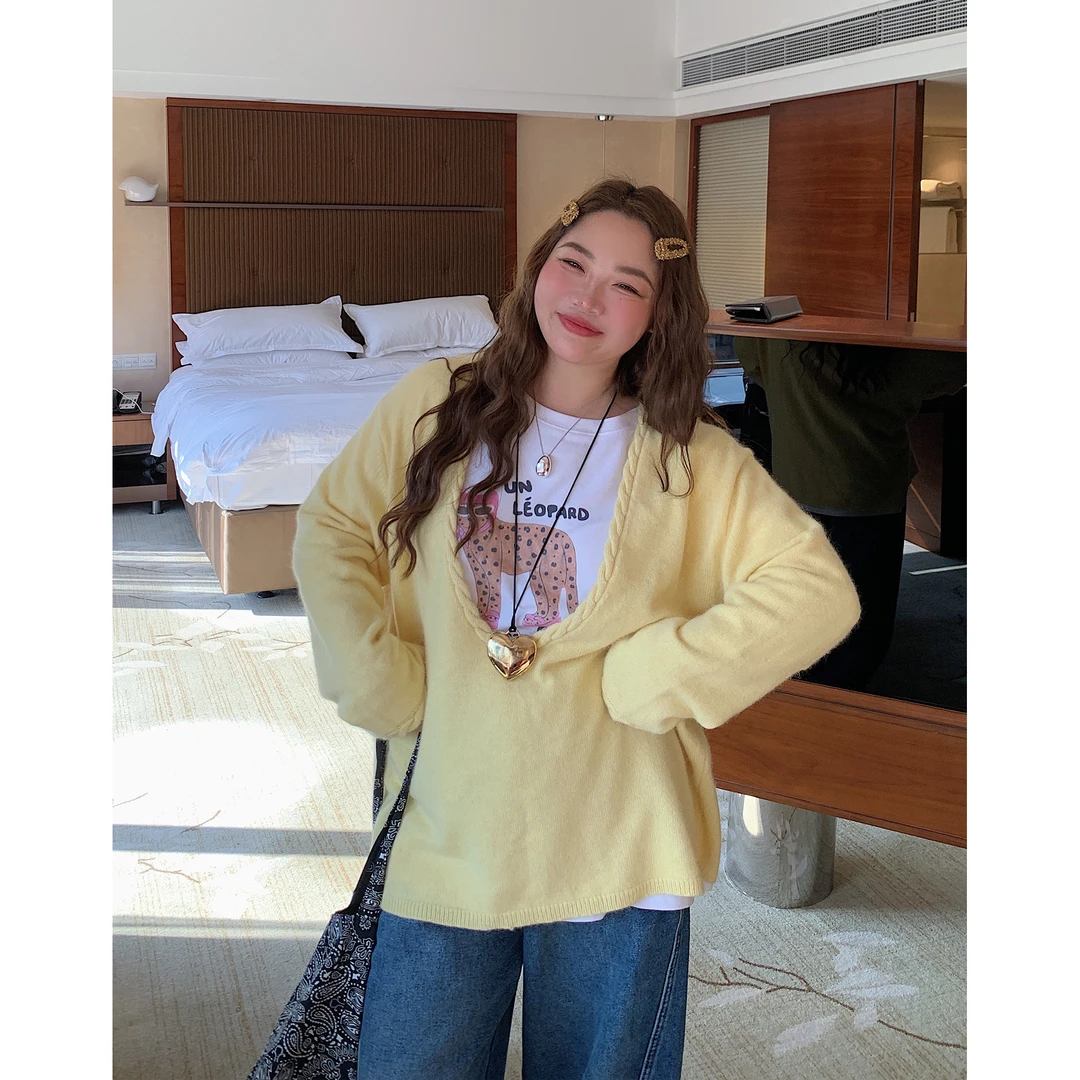 Dazi金大支大U领宽松毛衣女针织衫上衣0103/0536