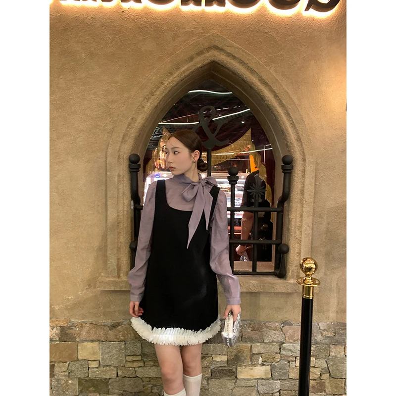十三行春季法式复古花边拼接背心吊带连衣裙女F1710