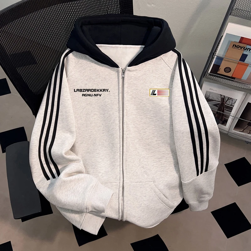 jtrt潮牌时尚三条杠开衫卫衣秋冬美式条纹外套休闲宽松情侣款上衣