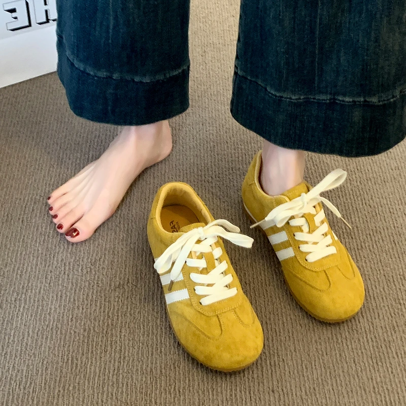 复古轻便德训鞋女2025春季新款百搭红色运动休闲鞋平底板鞋