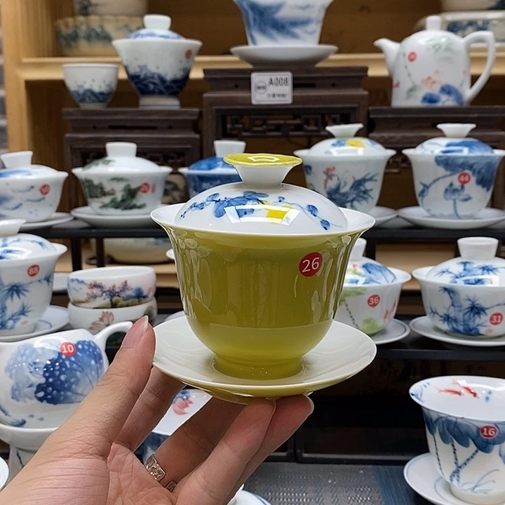 手绘葫芦货盖碗160cc釉下彩微瑕福利款