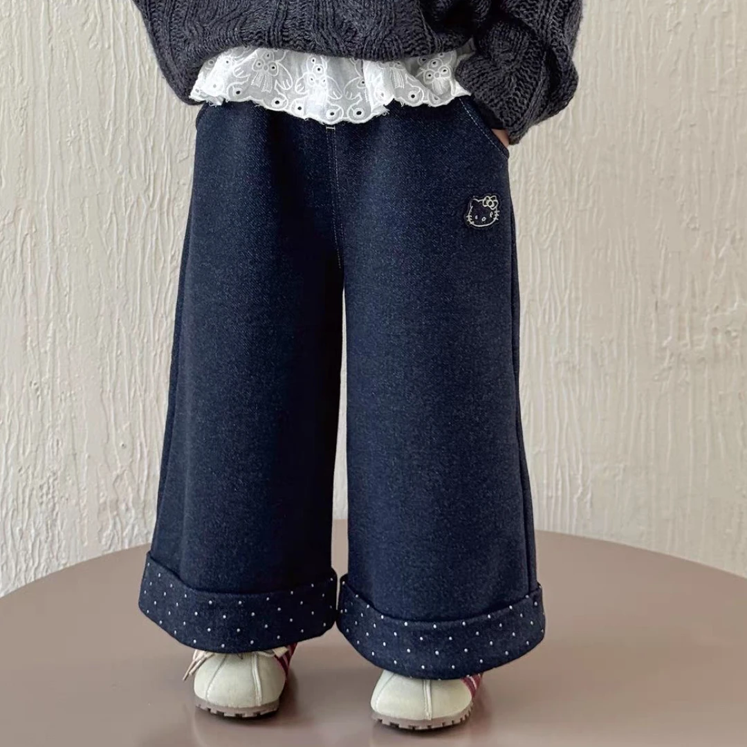 女童加绒裤子秋冬季新款洋气加厚一体绒休闲长裤宝宝冬装直筒裤