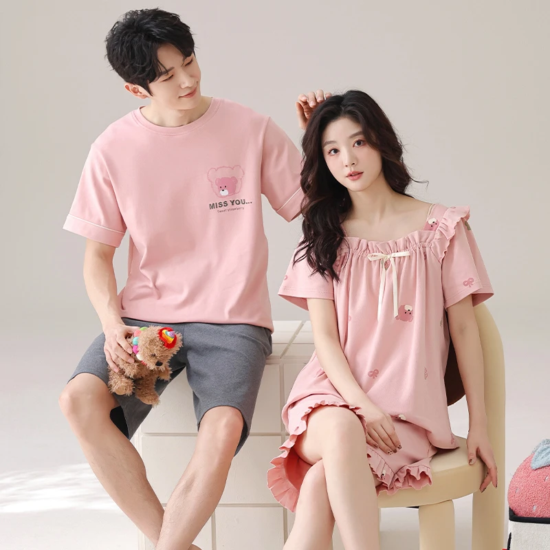 情侣睡衣夏季2025新款纯棉短袖男女可外穿卡通可爱韩版薄款家居服