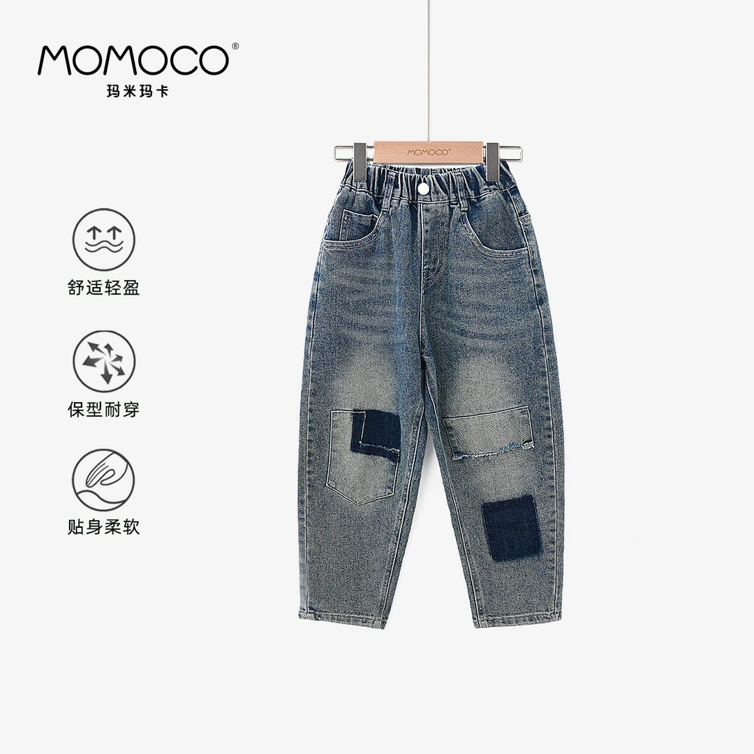 MOMOCO 男童撞色方块牛仔长裤75130350005