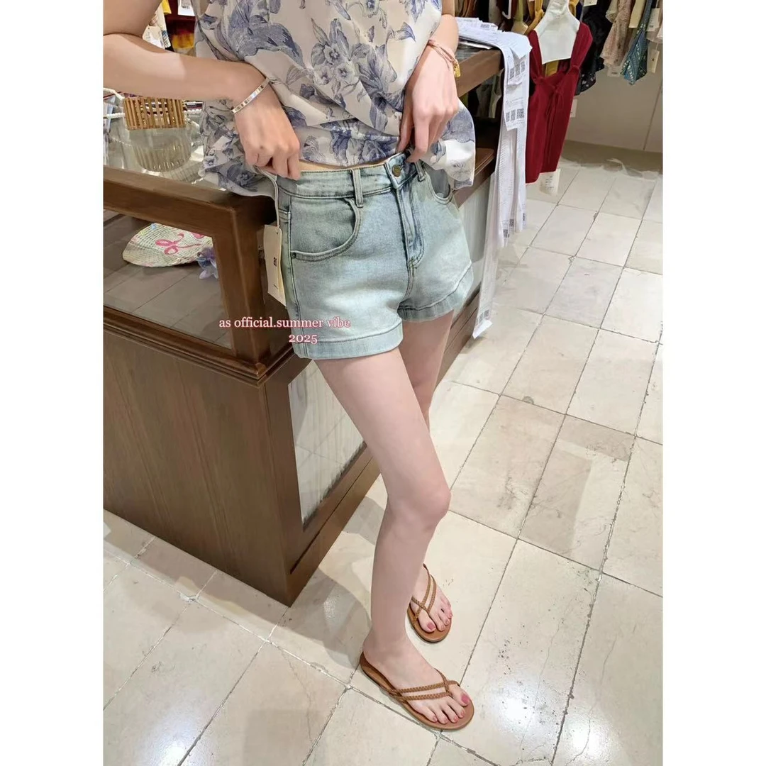 50097夏季磨毛高腰水洗常规阔腿裤短裤宽松阔腿韩版ins风