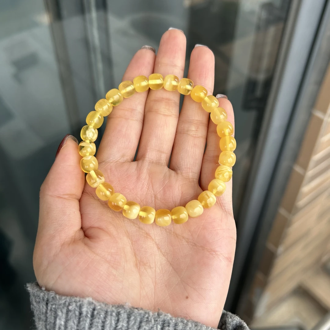 7.5mm天然原矿金绞蜜蜡精工老型手串珍品