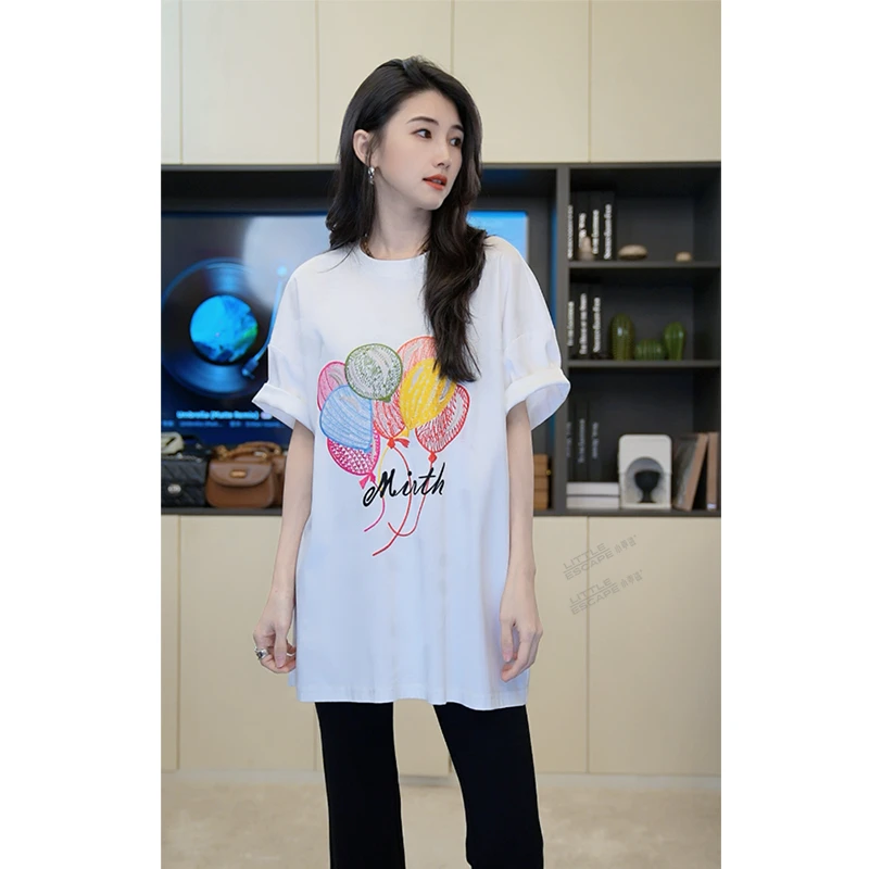 小乖逃Q时尚休闲白色T恤气球刺绣宽松白色短袖透气夏季S25059