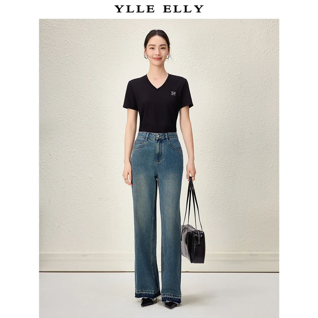 天丝棉牛仔裤2025秋季新款时尚不对称后袋设计直筒裤女Y103311626