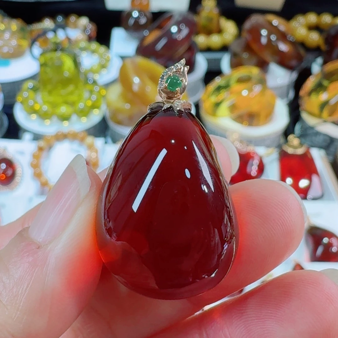 琥珀裸石18K金镶嵌向*花