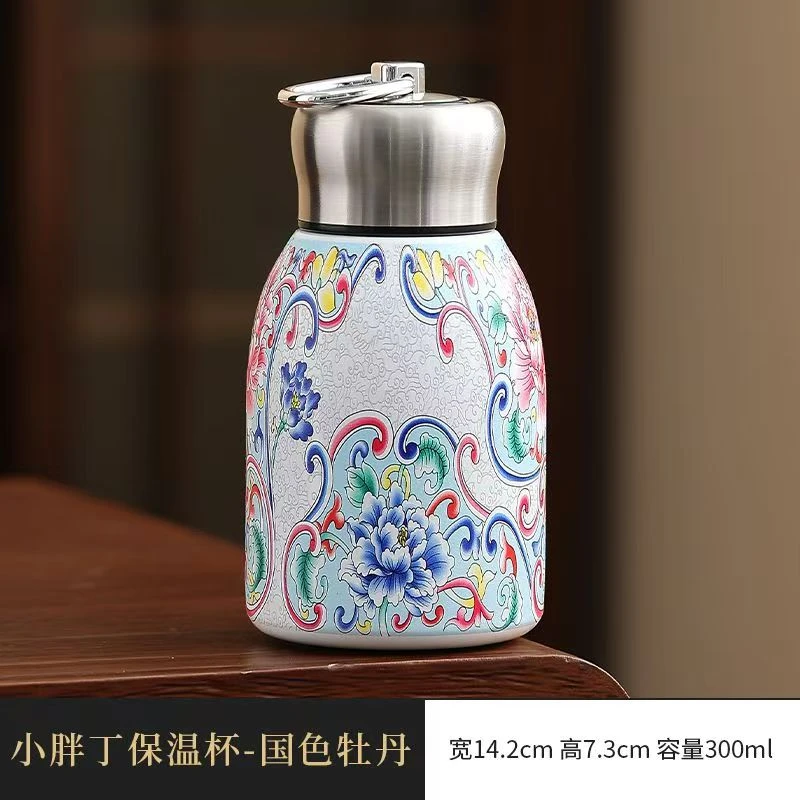 链接掐丝牡丹小胖丁保温杯A0698