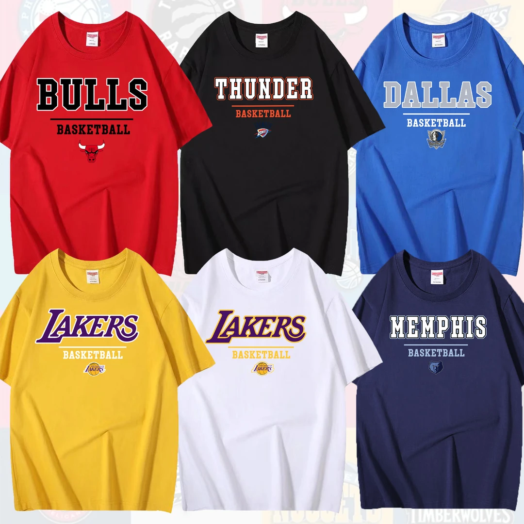 【球队版】纯棉260g短袖T恤圆领篮球春夏宽松运动男女湖人美式休闲