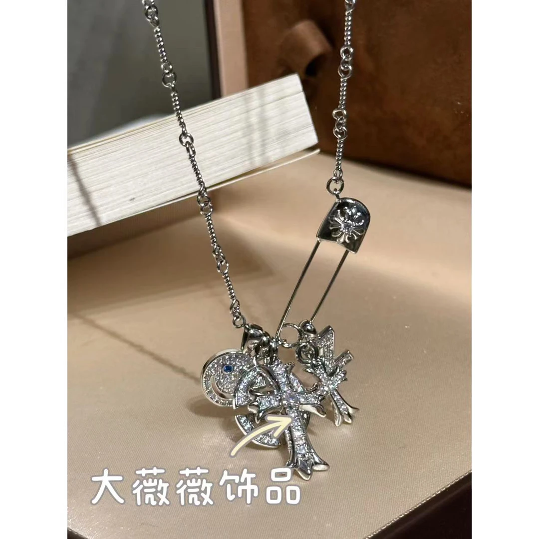 铜合金项链 银色冷淡风十字架项链-67617