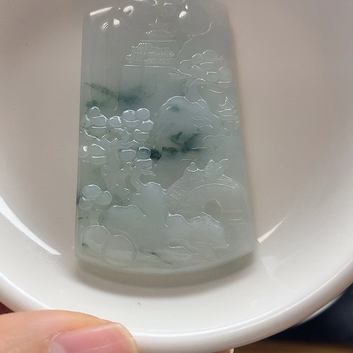翡翠散珠长60飘花山水牌