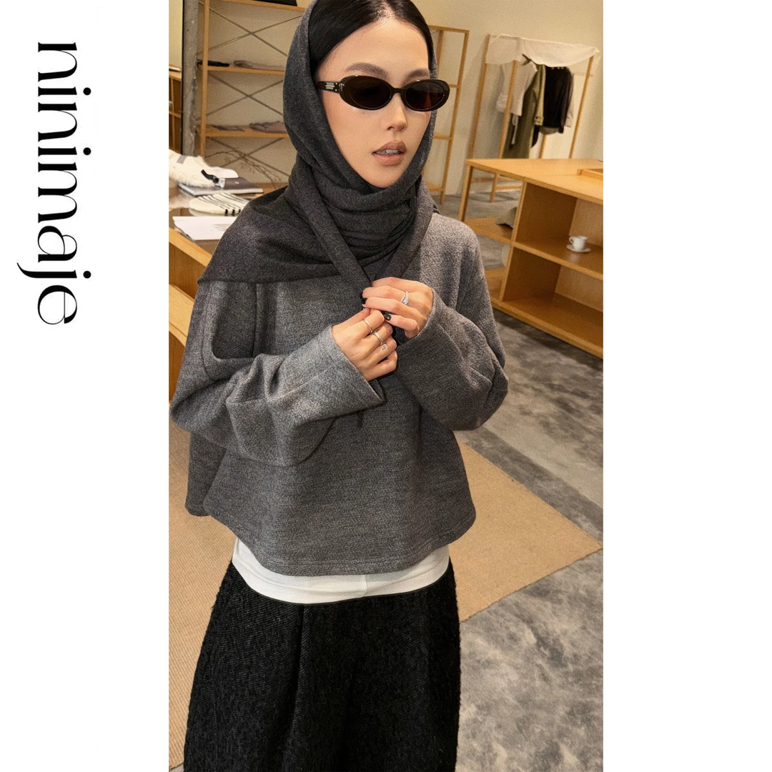 NanBeiBei 秋冬新款简约纯色复古线条感半高领娃娃衫 7587